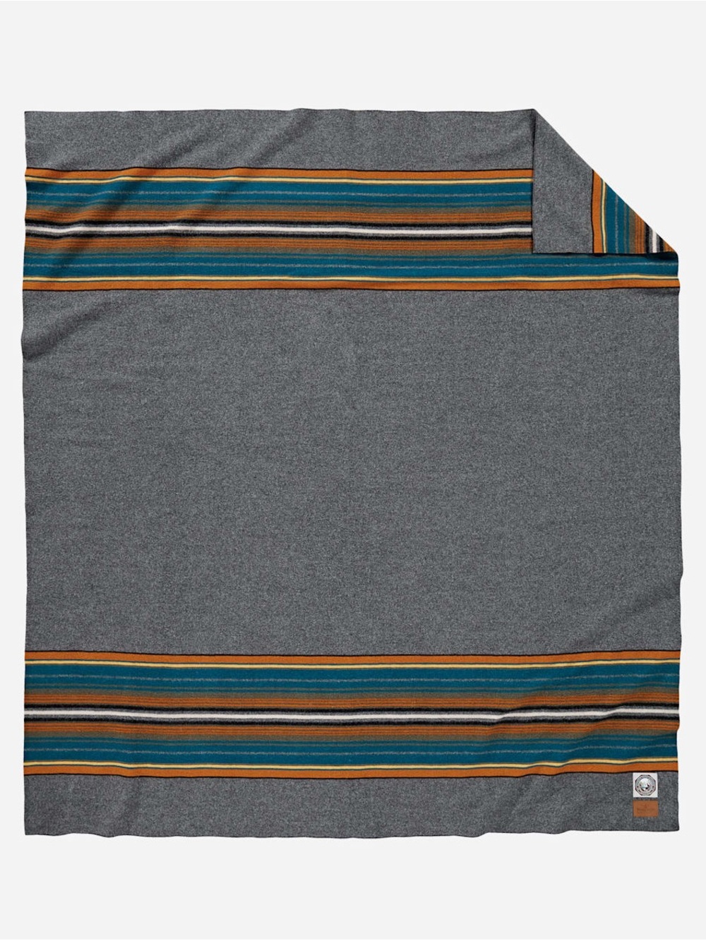 Gray Blanket with Teal and Mustard Stripe Accent OLYMPIC NATIONAL PARK BLANKET